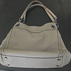 Coach Taupe Leather Shoulder Bag with Silver Hardware